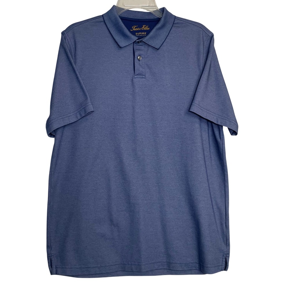 Tasso‎ Elba Mens Supima Cotton Blend Polo Shirt Blue Short Sleeve Medium